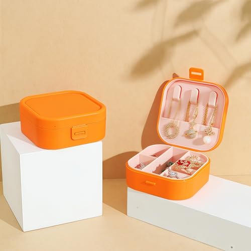 Caixa de armazenamento de joias quadrada redonda para mulheres, estojo de joias portátil para colar e brinco