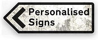 | TOASTED MERCH | Personalised UK Direction Arrow Signs (Black) | Left Orientation. Worn Look  Metal Wall Sign Plaque | British Road Novelty Gift