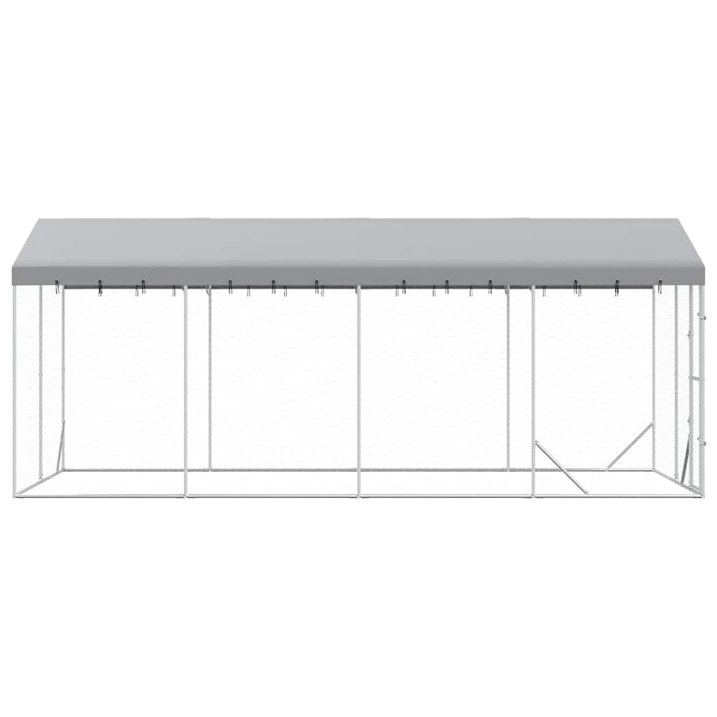 Perrera para perros al aire libre de acero galvanizado con techo plateado, 3 x 6 x 2,5 m, plegable y portátil, con puerta con cierre, protección y seguridad para perros, cachorros, jardín