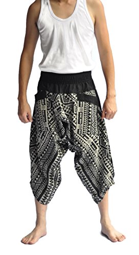 Siam Trendy Men's Japanese Style Pants One Size Black Triangle Design #TOP3