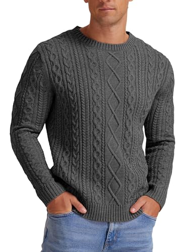 Hisir Pulls en tricot torsadé pour hommes, pulls d'hiver décontractés à col rond épais et chauds à manches longues, sweaters pullovers hauts pour hommes France, M