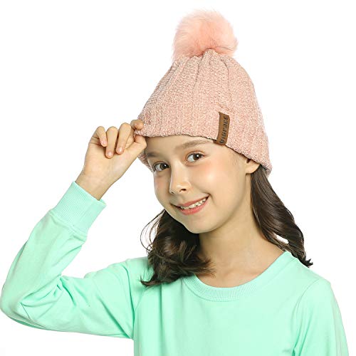 Vigrace Kids Winter Hat Chenille Warm Fleece Lined Pompom Hats Beanie Cap For Girls Boys #TOP6