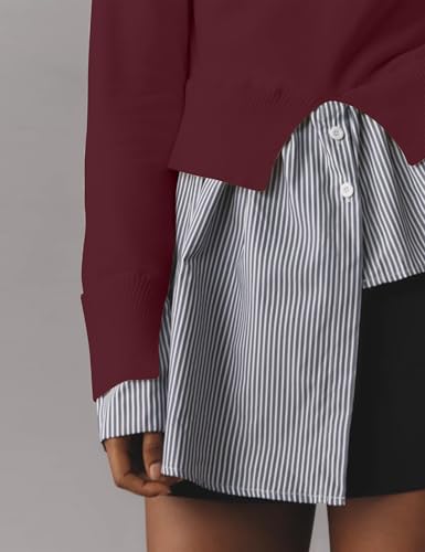 Image of Women Asymmetrical Patchwork Sweaters Slit Turtleneck Pullover Sweater Dress 2 in 1 Sweater Shirt Tunic Sweater Tops