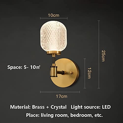 Aplique de pared de cristal moderno LED dorado con acabado de latón cepillado 7