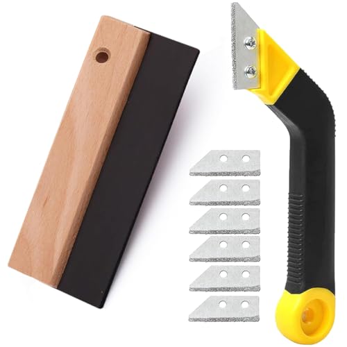 Mihutu Gratte Joint Carrelage avec 6 Remplacement de Lames et Spatule à Joint Raclette de Carrelage en Caoutchouc - 200mm, Grattoir a Dejointer Carrelage pour le...