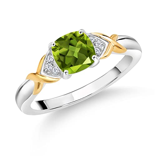 Gem Stone King 2-Tone Engagement Ring For Women | 925 Silver and 10K Yellow Gold | Gemstone Birthstone | 6MM Cushion Cut | Wedding Anniversary Promise Ring | Available In Size 5, 6, 7, 8, 9