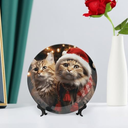 Plato decorativo de porcelana Christmas Cat 7 pulgadas miniatura 6