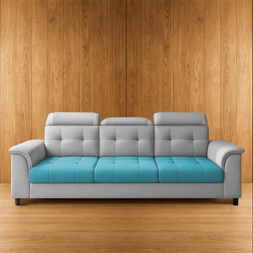 Image of Casaliving Ella 3 Seater Sofa Set for Living Room (Turquise Grey Colour Fabric) Premium Fabric Sofa