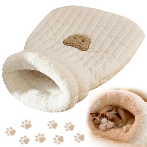 Yesmoyhe Cama Cueva De Tela De Lino, Tela Lino Saco Dormir para Gatos, Cama para Gatos De Tela De Lino, Saco Dormir para Mascotas, Saco de Dormir para Nido Gato, Apto para Gatos y Perros pequeños