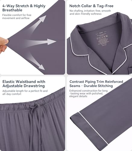 Image of WiWi Viscose from Bamboo Women's Pajamas Set Super Soft Button Down Top and Pants Sleepwear Cooling Pjs S-3X