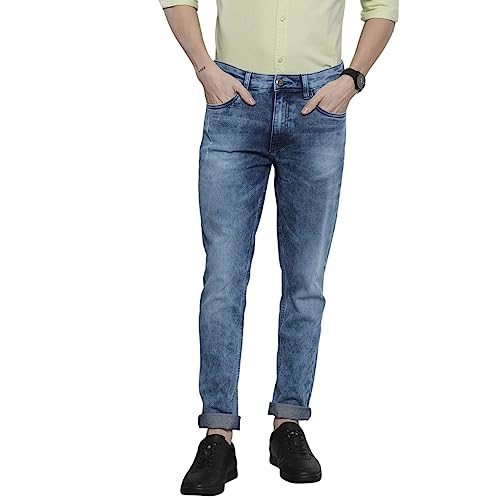 Image of The Indian Garage Co Men Regular Fit Solid Mid-Rise Stretchable Jeans