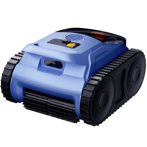 Cordless Robotic Pool Vacuum, Pool Cleaner with Track Drive & Sonar Navigation, 180W Brushless Motor, Wall & Waterline Climbing, 150-Min Runtime, up to 2150 Sq. Ft. (Navy Blue)