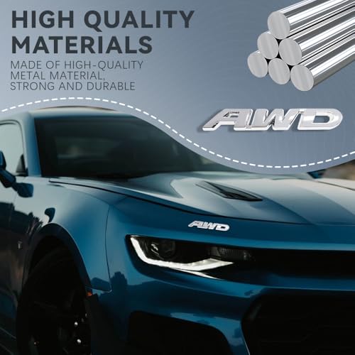Image of AWD Emblem Sticker, AWD Decals, 3D Metal Letter Badge Decal with Strong Adhesive, Universal Car Exterior Accessories Chrome Tailgate Side Badge Stickers Compatible with Vehicle, SUVs, Trucks