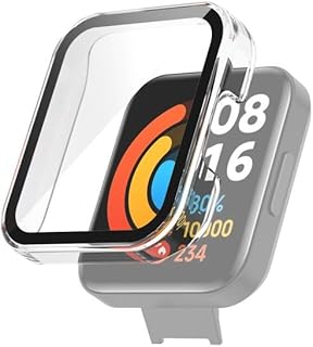 جراب حماية متوافق مع ساعة شاومي مي ريدمي 2 لايت، جراب ممتص للصدمات من البولي كربونات بدرجة صلابة 9 مع زجاج مقوى لساعة ريدمي ووتش 2 لايت، شفاف
