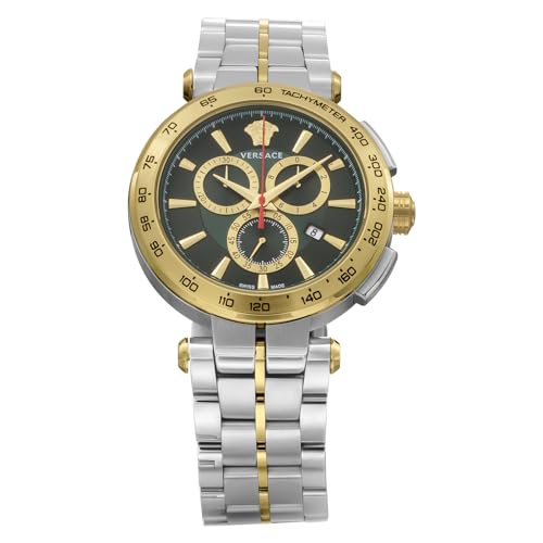 [ヴェルサーチェ] Watch AION Chrono gent グリーン 文字盤 ステンレススチール サファイヤガラス クォーツ 45MM スイス 時計 腕時計 ブランド VE6CA0523 メンズ シルバー [並行輸入品]