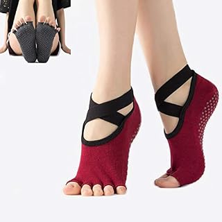 Dusenly 2 Pairs Non Slip Toeless Yoga Socks with Grips Anti-skid Half Toe Socks for Women Pilates Barre Dance Ballet Dance Fitness Sports