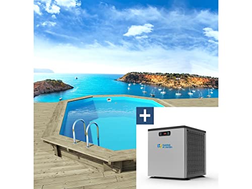 Habitat et Jardin Piscina de Madera Miami 130-4,86 x 3,36 x 1,30 m + Mini Bomba de Calor - Potencia 3,5 Kw