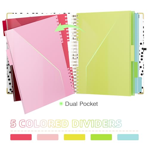 EYROZILL Organizador de fichário espiral com divisórias de 5 abas, portfólio de prancheta com bolsos