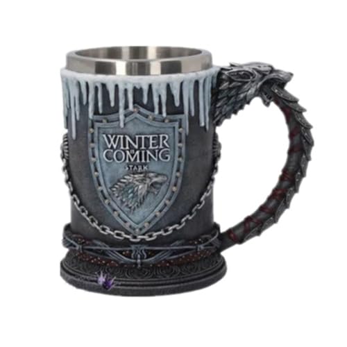 PEKJDS Game of Throne Norsemen Rustic Mug Gothique Pirate Mug Rétro Vintage Bar FestivalCup,3D Tasse en acier inoxydable Tasse à boire pour boisson, café,...
