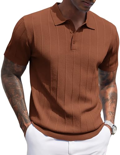 Image of COOFANDY Mens Knit Polo Shirts Short Sleeve Ribbed Textured Polo Shirt Lightweight Casual Golf Shirts Collared T Shirt