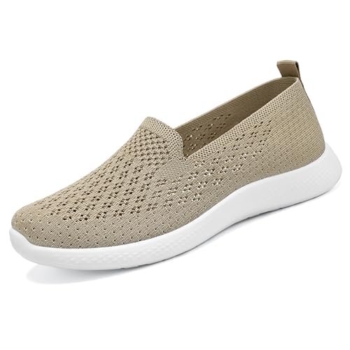 Women's Knitted Slip On Orthopedic Walking Shoes Breathable Mesh Round Toe Low Top Flat Shoes Soft Sole Non-Slip Sneakers Loafers Comfortable Lightweight