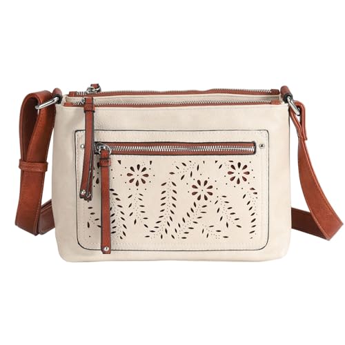 Lady Conceal Hailey Concealed Carry Crossbody Bag – Chic Faux Leather Purse with Lockable Compartment & Adjustable Strap (Bone)