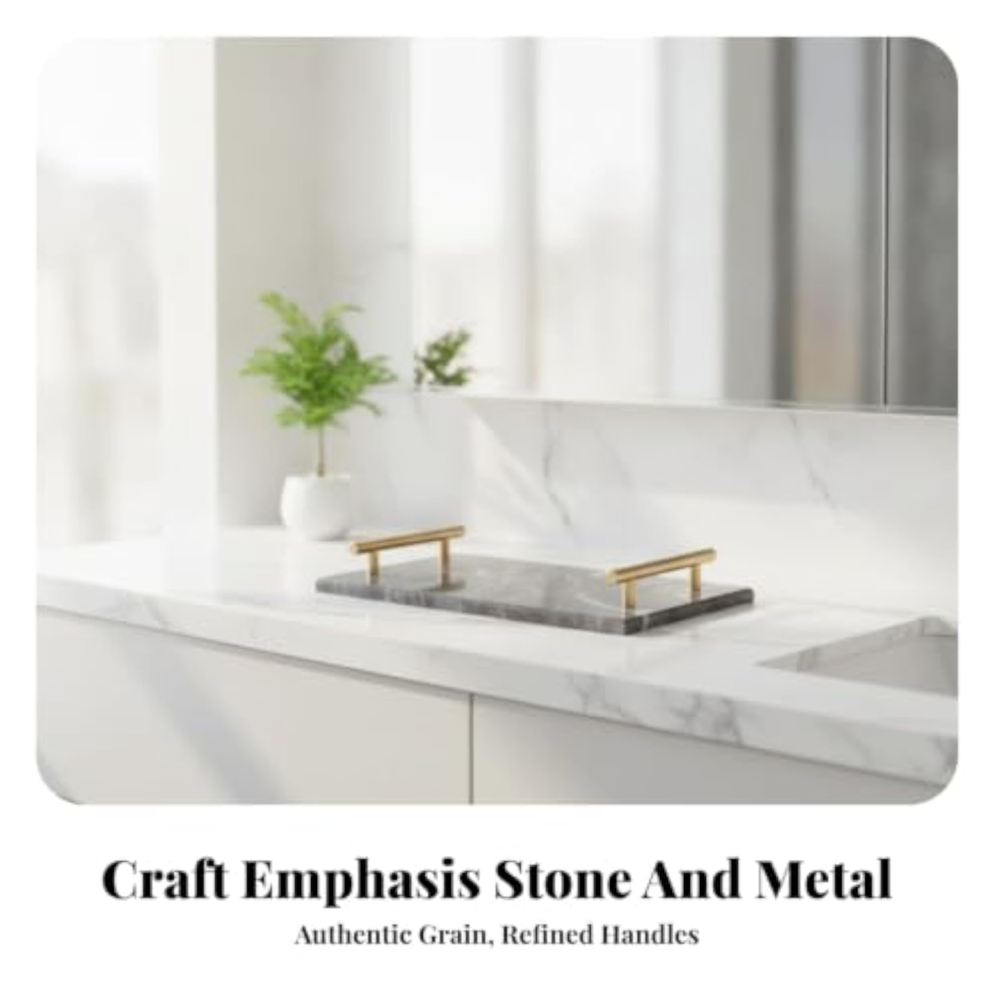 Premium Marble Tray with Gold Handles, Elegant Rectangular Design