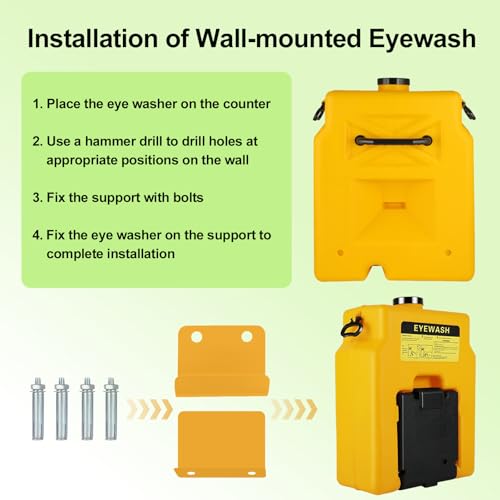 Image of Portable Eyewash Station - Eye Wash Station with Ansi Certified OSHA-Approved, Wall Mount Eye Washing Station with Dual Spray (14gallon)