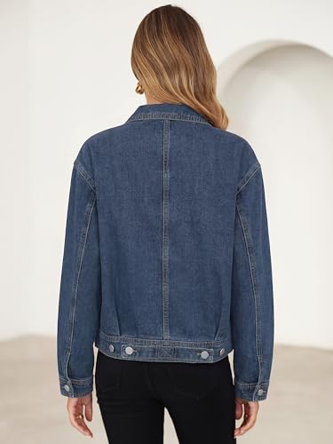 Image of Glamaker Womens Jean Jacket 2026 Casual Basic Trendy Button Down Long Sleeve denim Jacket Coat With Pockets