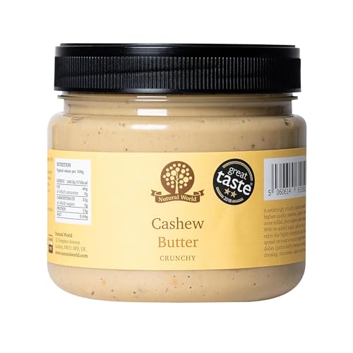 Nutural World - Knusprige Cashew-Nussbutter 100% pur (1 kg) - Vegan, ohne Zusatz von Salz, Zucker oder Palmöl - ein Preisgekröntes Produkt