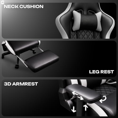 Image of CELLBELL Shadow FT Ergonomic Gaming Chair with Footrest Premium PU Leather 4D Armrests 180 Degree Recline Class 4 Hydraulic Tilt Lock Diamond Design Heavy Duty Base 60mm Wheels (Grey)