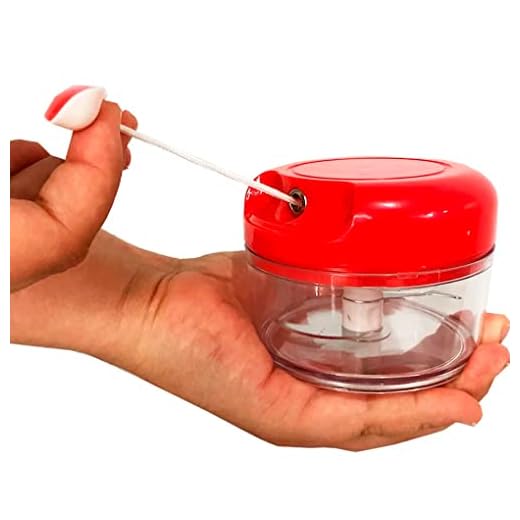 MINI PROCESSADOR DE ALIMENTOS MANUAL DE PLÁSTICO 2 LÂMINAS VERMELHO 8,6x7cm/200ml