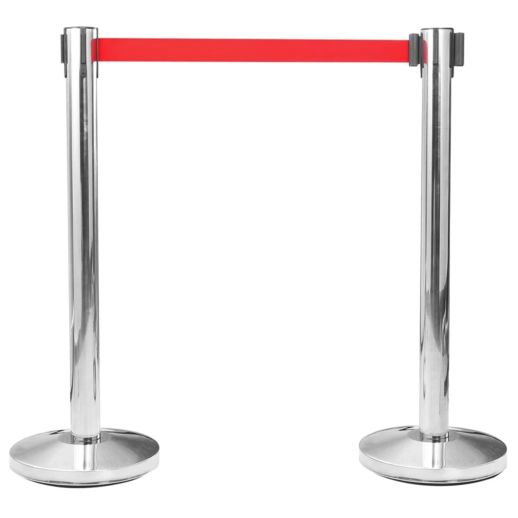 Sistema de guía personal de acero inoxidable plateado para hoteles, clubes, aeropuertos, restaurantes, delimitación con correa retráctil, soporte de 32 cm y banda de 4,8 x 200 cm
