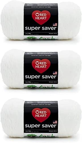 Red Heart Super Saver Soft White Yarn - 3 Pack of 198g/7oz - Acrylic - 4 Medium (Worsted) - 364 Yards - Knitting/Crochet
