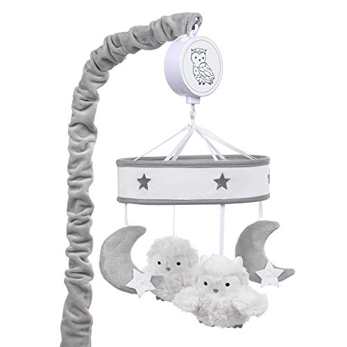 Image of Lambs & Ivy Luna Gray/White Owls and Moons Musical Baby Crib Mobile, 1 Count (Pack of 1)