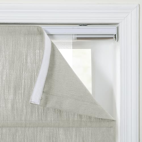 Image of TWOPAGES Isabella No Drill Cordless Roman Shade Linen Textured Cotton Roman Blind for Windows, Custom Made Room Darkening Blackout Roman Window Shade, Hardware Included, Light Gray, 1 Piece
