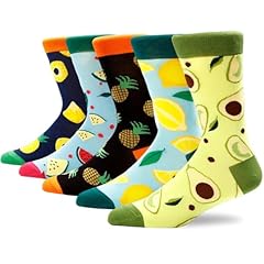 5 Pairs - Fruit Style -- Avocado Lemon Pineapple Watermelon Pattern Socks