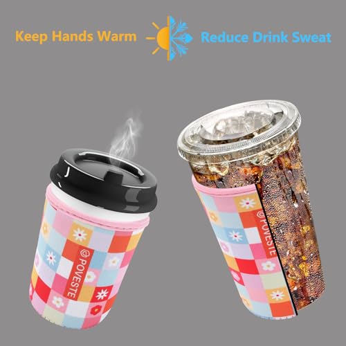 Image of Reusable Neoprene Insulator Sleeve for Iced Coffee & Cold Soda, Coffee Sleeves for Iced & Hot Drinks, Cold Beverage Cooler Compatible with Starbucks, Dunkin (Boho Floral, Medium: 22-24oz)