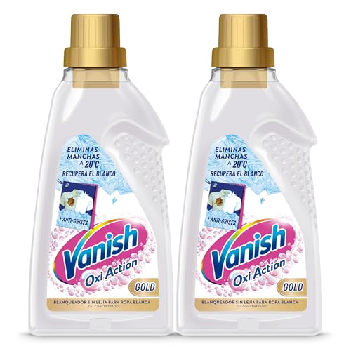 Vanish Oxi Action Gold Multipoder - Quitamanchas multibeneficio, blanqueador y potenciador del lavado, para ropa blanca, en gel, sin lejía - 2 x 1500 ml (3000 ml)