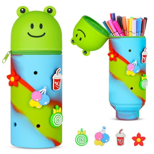 Vicloon Pencil Case, Frog DIY Hole Pencil Case in Soft Silicone