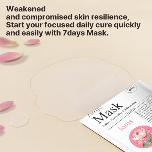 Image of Ariul 7days Mask Lotus N (1 Sheet, 23ml) Brightening Hydrating Korean Sheet Mask with Niacinamide & Ceramide, Glow Boosting Face Mask for Dull Uneven Skin Tone, Barrier Repair Daily Moisturizing Facial Mask