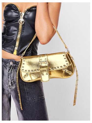 MakeMeChic Women's Shoulder Bags Y2K PU Leather Clutch Small Purse Hobo Bags2