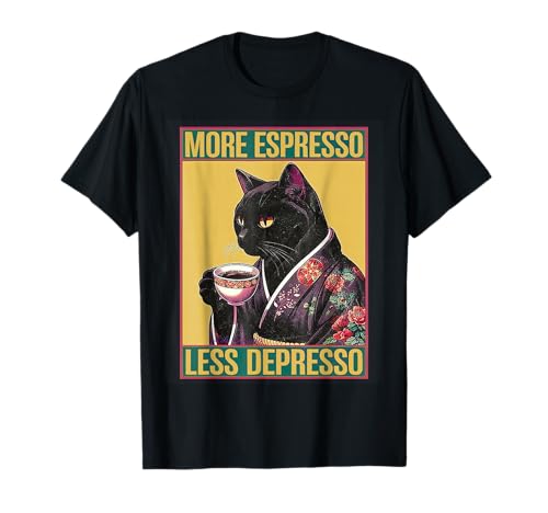 More Espresso Less Depresso Kimono cat Japanese Art T-Shirt