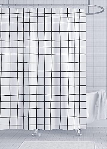 Young Da Checkered Shower Curtain, Black And White Gingham Plaid Pattern For Bathroom, Fabric Polyester, Waterproof Washable, 72X72Inch With 12Hooks #TOP6