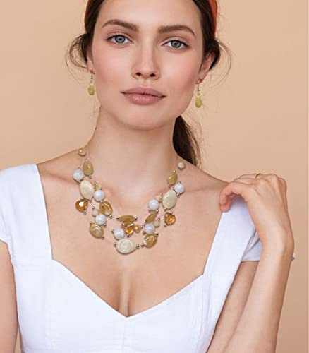 Layered Chunky Beaded Necklace For Women Colorful Multi-Layer Statement Necklace And Earrings Set Gift For Her(Camel White Colorful) #TOP2