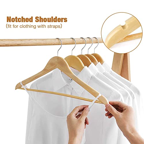 Image of Naayaab Craft Solid Wooden Hangers | 360 Swivel Hook and Notches | Wooden Clothes Hanger for Hanging Garments and Accessories with Non-Slip Bar (Natural) Pack of- 5