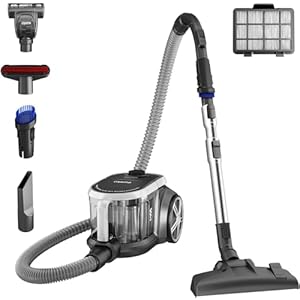 Eureka Bagless Canister Vacuum for Carpets and Hard Floors, Powerful Lightweight Vacuum Cleaner with Large Dust Cup Extension Tube 2-in-1 Crevice Tool Floor Nozzle, Silver, NEN180C w/HEPA Filter