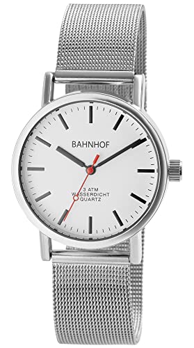 Bahnhof Herren Milanaise Armbanduhr Herrenuhr 35mm Bahnhofsuhr Meshband Uhr 3 ATM Wasserdicht