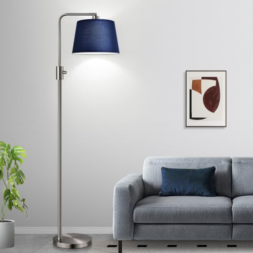 Image of Nintiue Dimmable Floor Lamp, 1000 Lumens LED Edison Bulb Included, Brushed Nickel Arc Standing Tall Floor Lamp with Blue Shade for Living Room Bedroom Office Dining Room