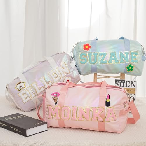Personalized Gymnastic Duffle Bag with Shoe Compartment, Dance Bag with Chenille Letters, Waterproof Weekender Bag for Women3